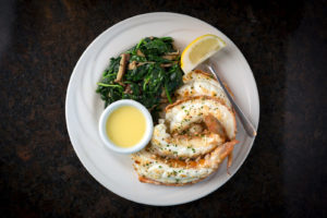 overhead view of lobster tails at lighthouse restaurant